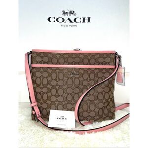 🔥🎁Nwot! Coach Sig FILE Crossbody Handbag Khaki/Blush F58285 Msrp:$225.00